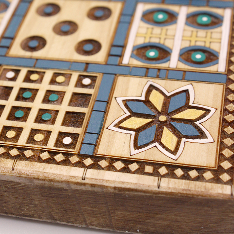 Juego-real-UR-Nanar-L230A-azul-oro-04 juego de madera tallada UR nanar | juego histórico | juego de mesa de madera | juego artesanal | Hecho a mano | La Plazoleta