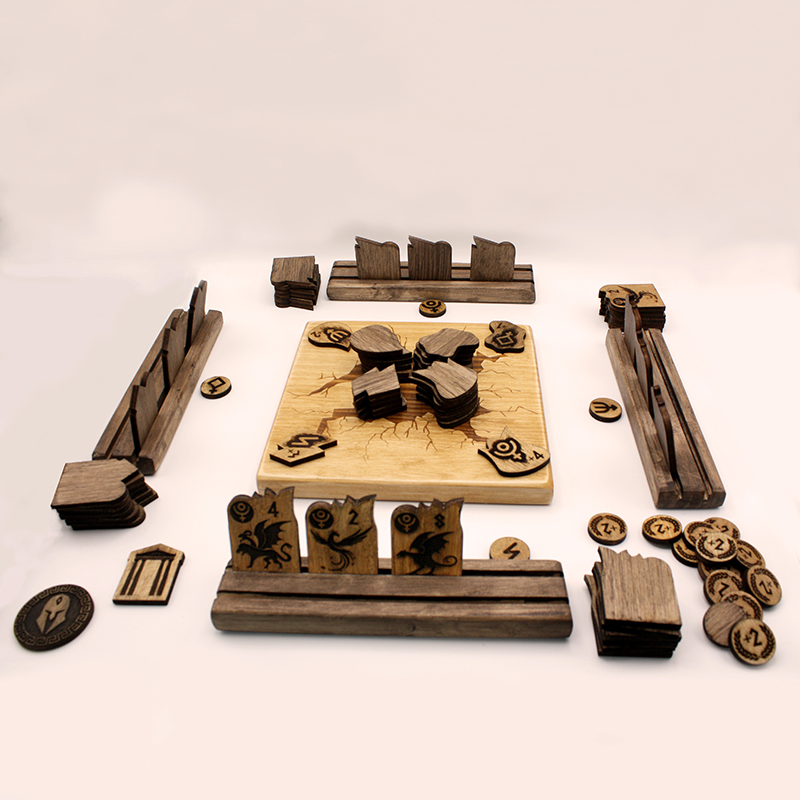 juego completo con fichas y tablero de madera con imágenes de dragones | Dominari | Producto artesanal | La PLazoleta