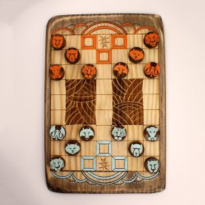 Juego Dou shou qi hecho a mano de madera con fichas azules y naranjas | juego damas madera | juego mesa madera | juego de mesa parchís madera | juegos de mesa artesanales en madera | productos artesanales online